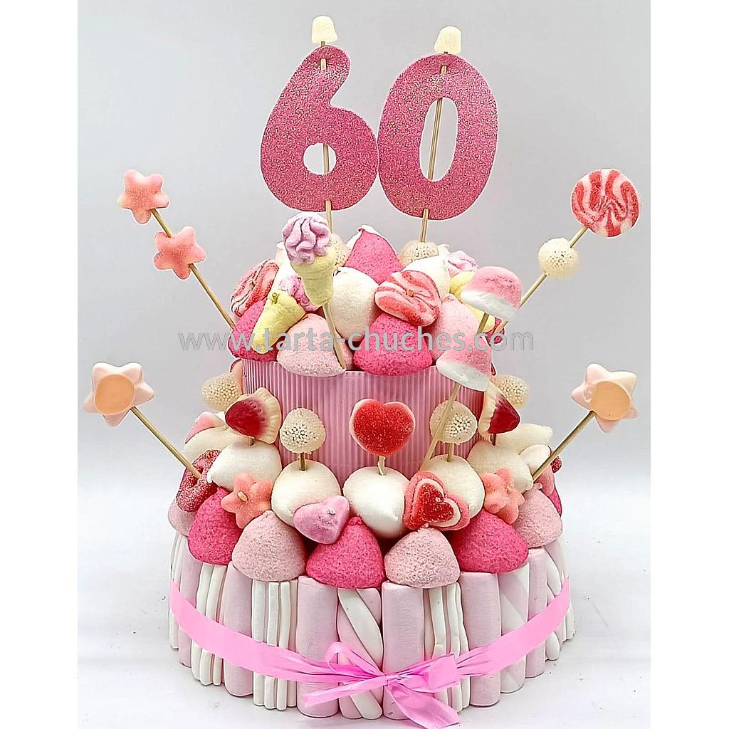 Tarta Chuches Mediana 60 a 69 años Rosa-Blanco (Abrir para seleccionar año)