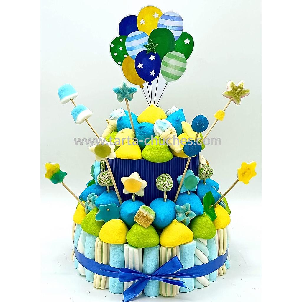 Tarta Chuches Mediana Globos Amarillo-Verde-Azul (6 opciones)