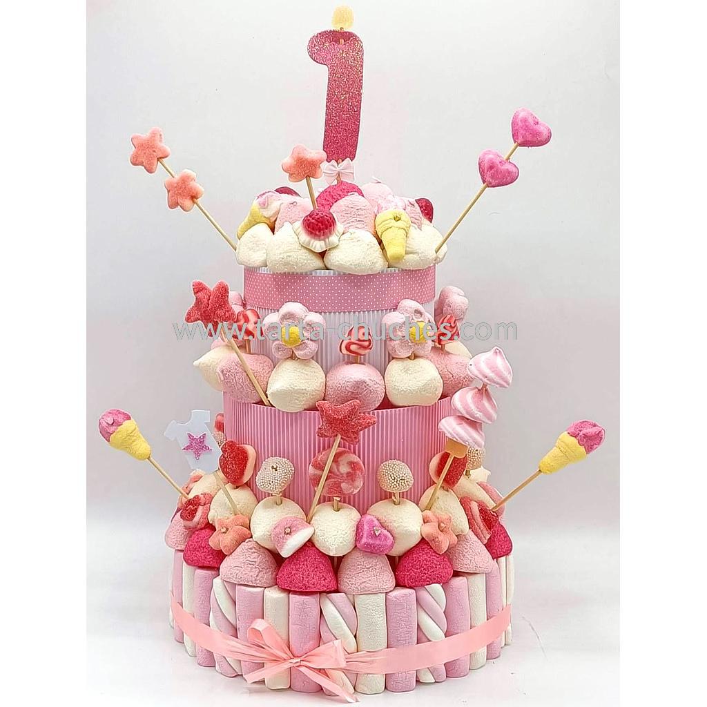Tarta Chuches Grande 1 a 9 años Rosa-Blanco (Abrir para seleccionar año)