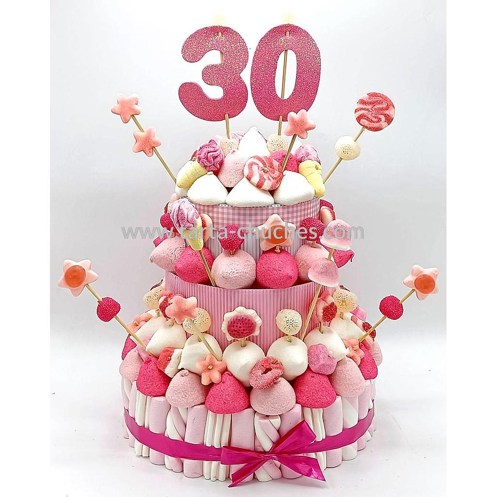 Tarta Chuches Grande 30 a 39 años Rosa-Blanco (Abrir para seleccionar año)