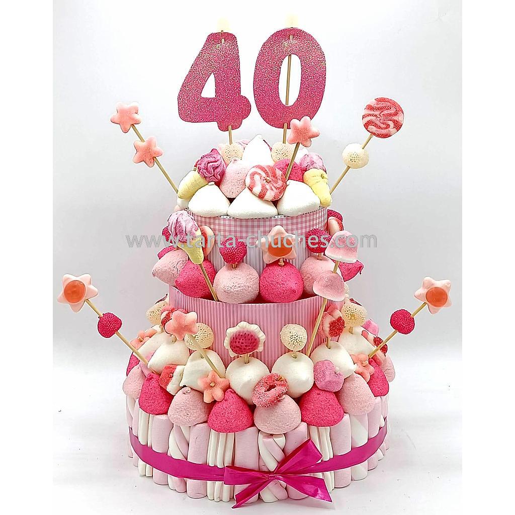 Tarta Chuches Grande 40 a 49 años Rosa-Blanco (Abrir para seleccionar año)