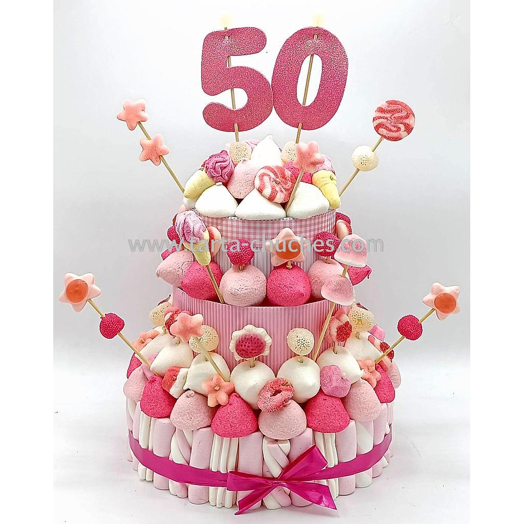 Tarta Chuches Grande 50 a 59 años Rosa-Blanco (Abrir para seleccionar año)