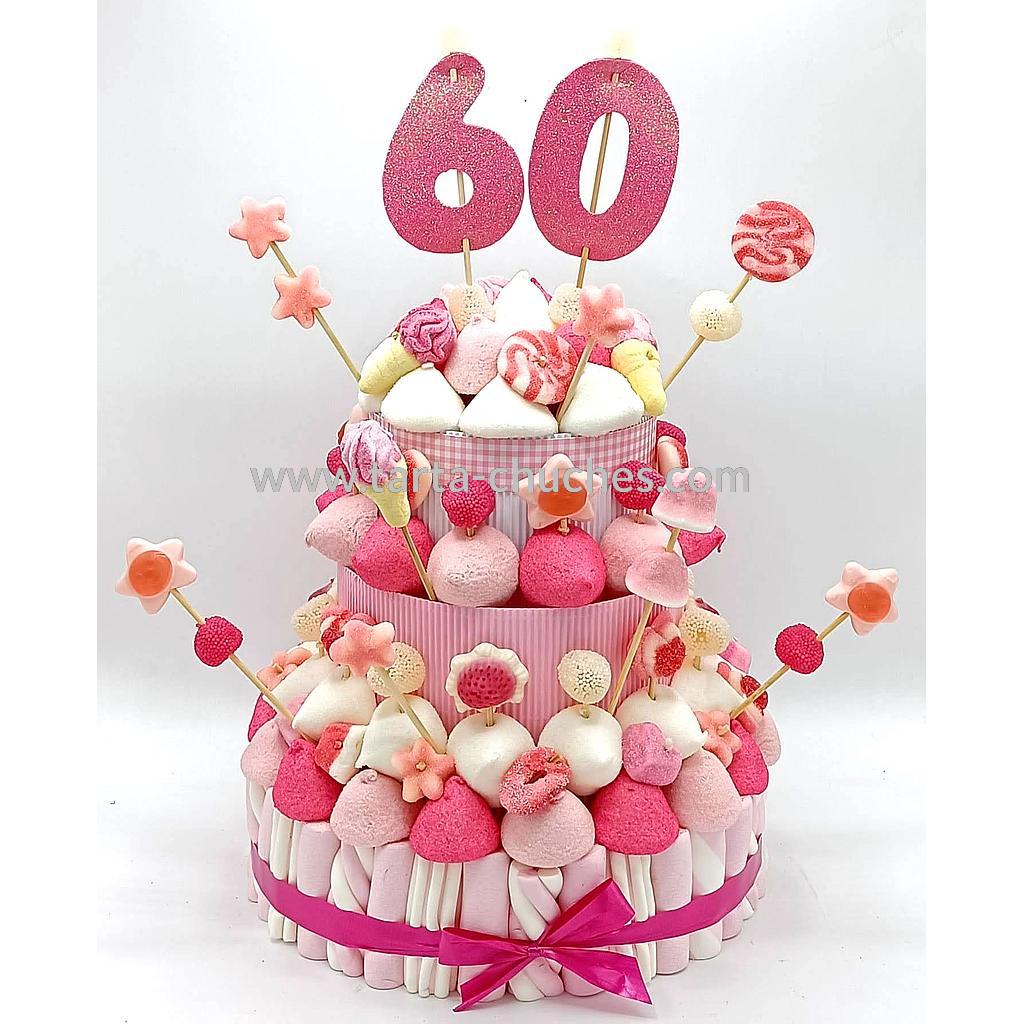 Tarta Chuches Grande 60 a 69 años Rosa-Blanco (Abrir para seleccionar año)