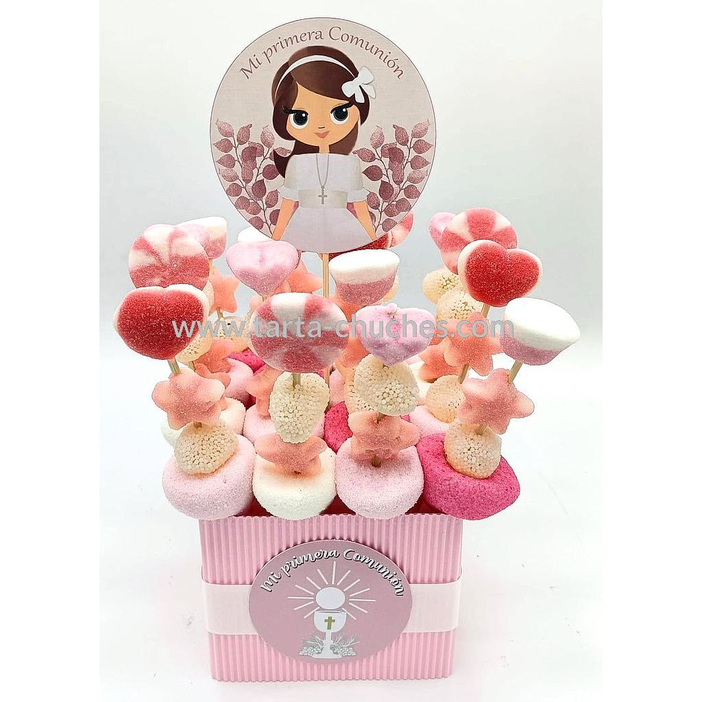 Centro 16 Mini Brochetas Chuches Comunion Niña Hojas
