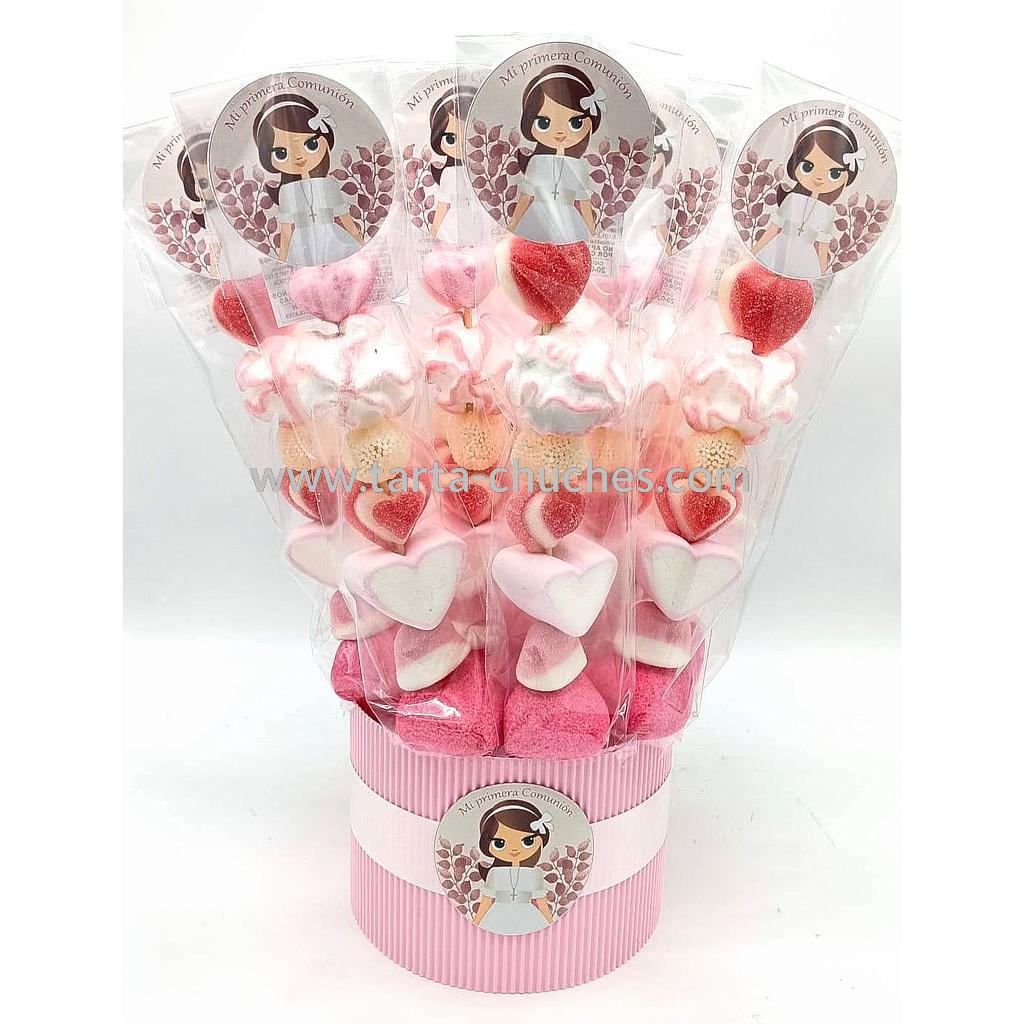 Cubo 12 Brochetas Chuches Comunion Niña Hojas
