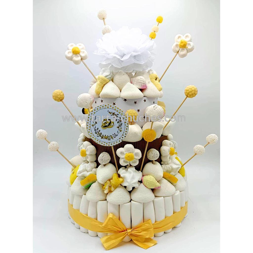Tarta Chuches Grande Boda Amarillo-Blanco-Dorado Flor