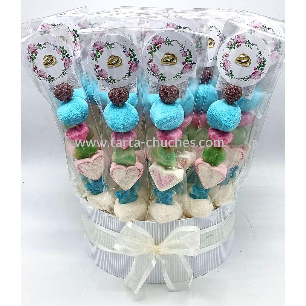Cubo 12 Brochetas Chuches Boda Verde-Azul-Rosa