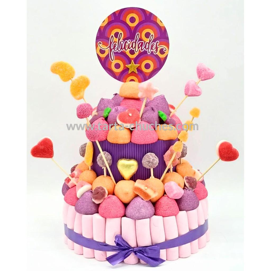 Tarta Chuches Mediana "Felicidades" Morado-Naranja
