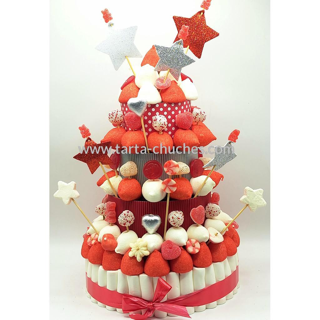 Tarta Chuches Extra Grande Estrellas Rojo-Blanco-Plata
