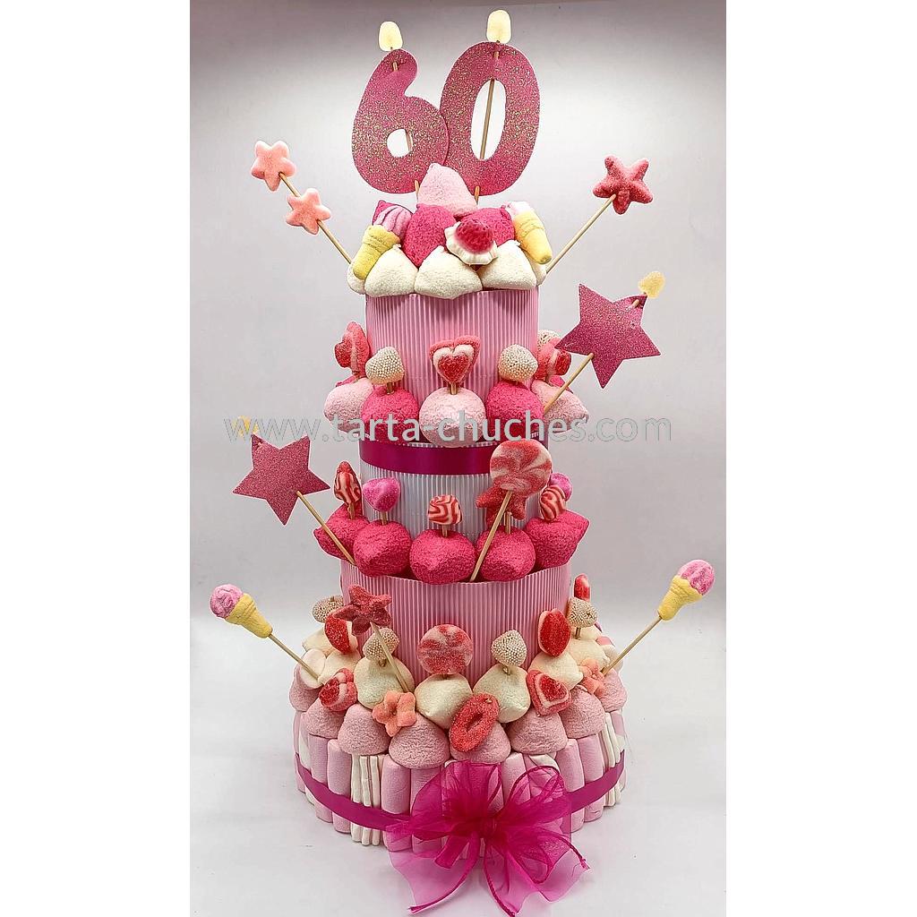 Tarta Chuches Extra Grande 60 a 69 años Estrellas Rosa-Blanco (Abrir para seleccionar año)