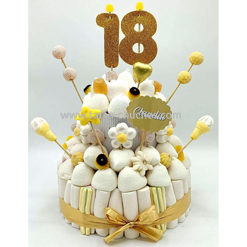 Tarta Chuches Mediana Mayoria de Edad 18 años Blanco-Amarillo