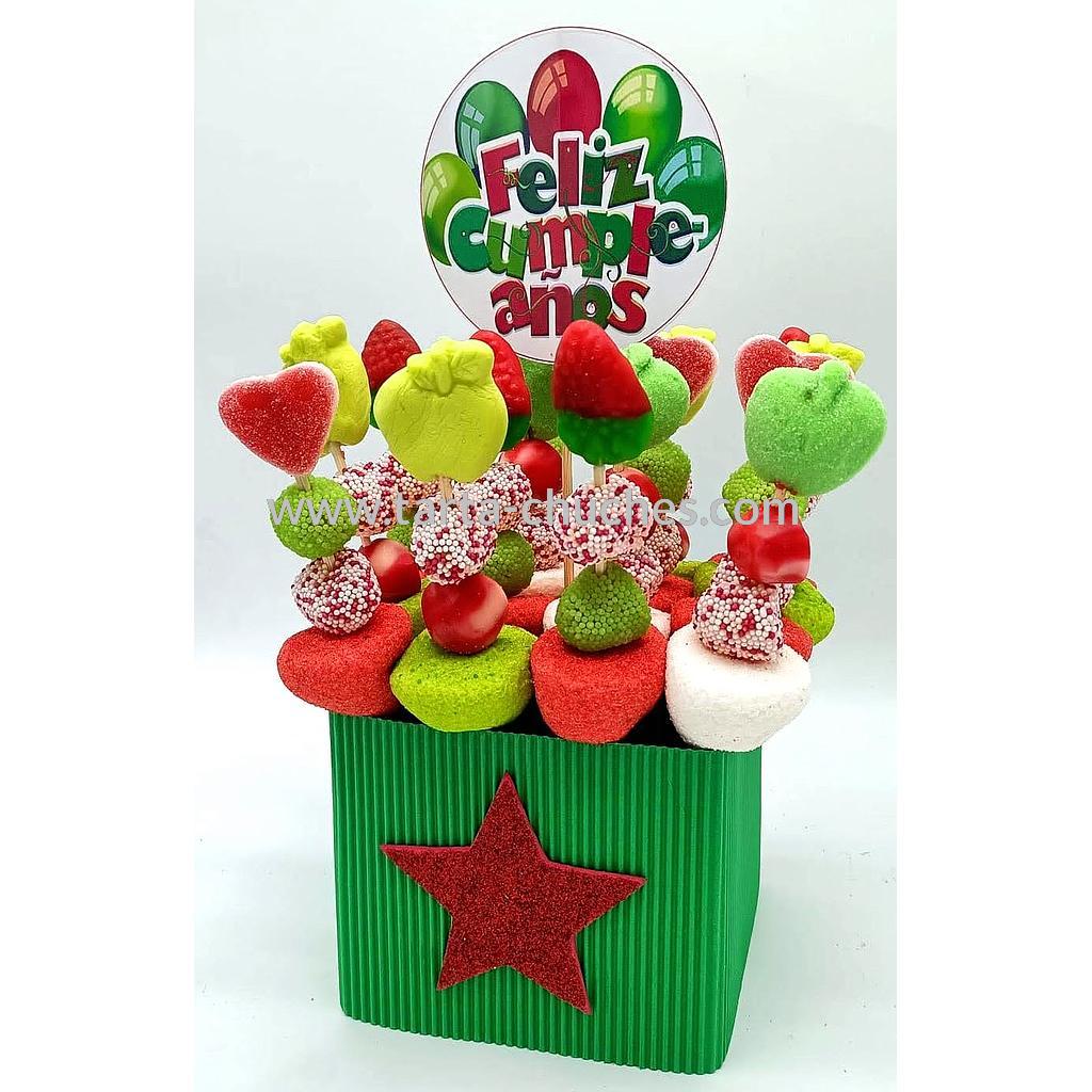 Centro 16 Mini Brochetas Chuches &quot;Feliz Cumpleaños&quot; Rojo-verde