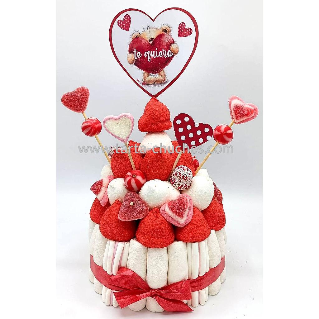 Tarta Chuches Pequeña San Valentin Osito-A (Abrir para seleccionar frase)
