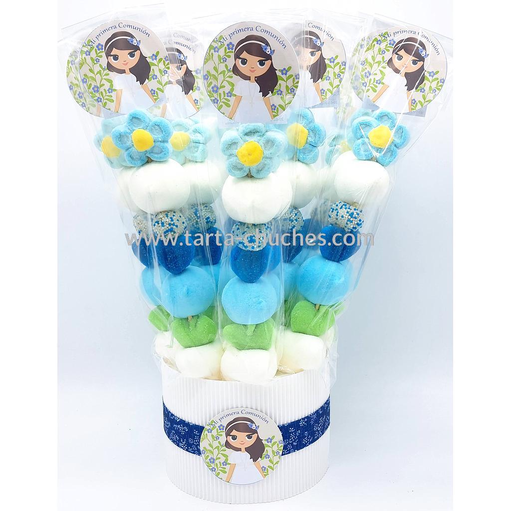 Cubo 30 Brochetas Chuches Comunion Niña Azul-Verde