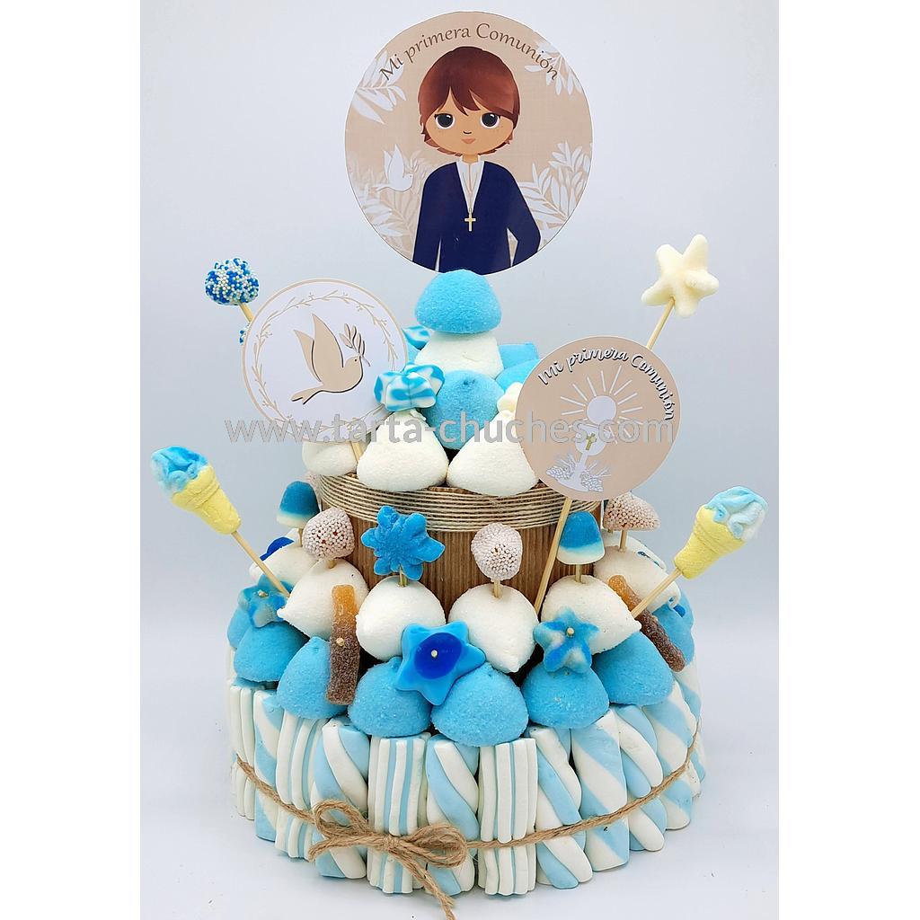 Tarta Chuches Mediana Comunion Niño Rustica Azul-Beis