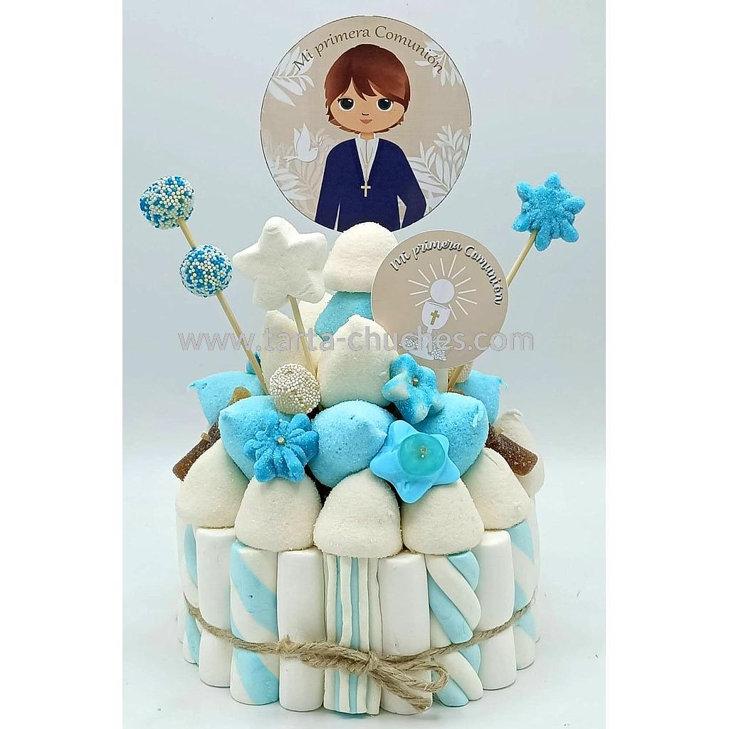 Tarta Chuches Pequeña Comunion Niño Rustica Azul-Beis
