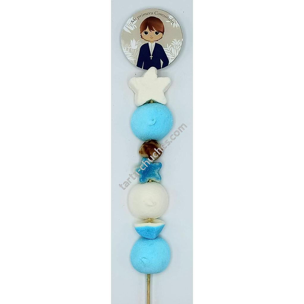 Brocheta Chuches Comunion Niño Rustica Azul-Beis