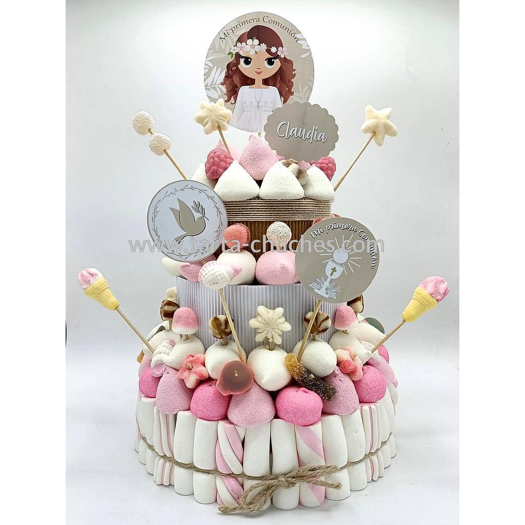 Tarta Chuches Grande Comunion Niña Rustica Rosa-Beis