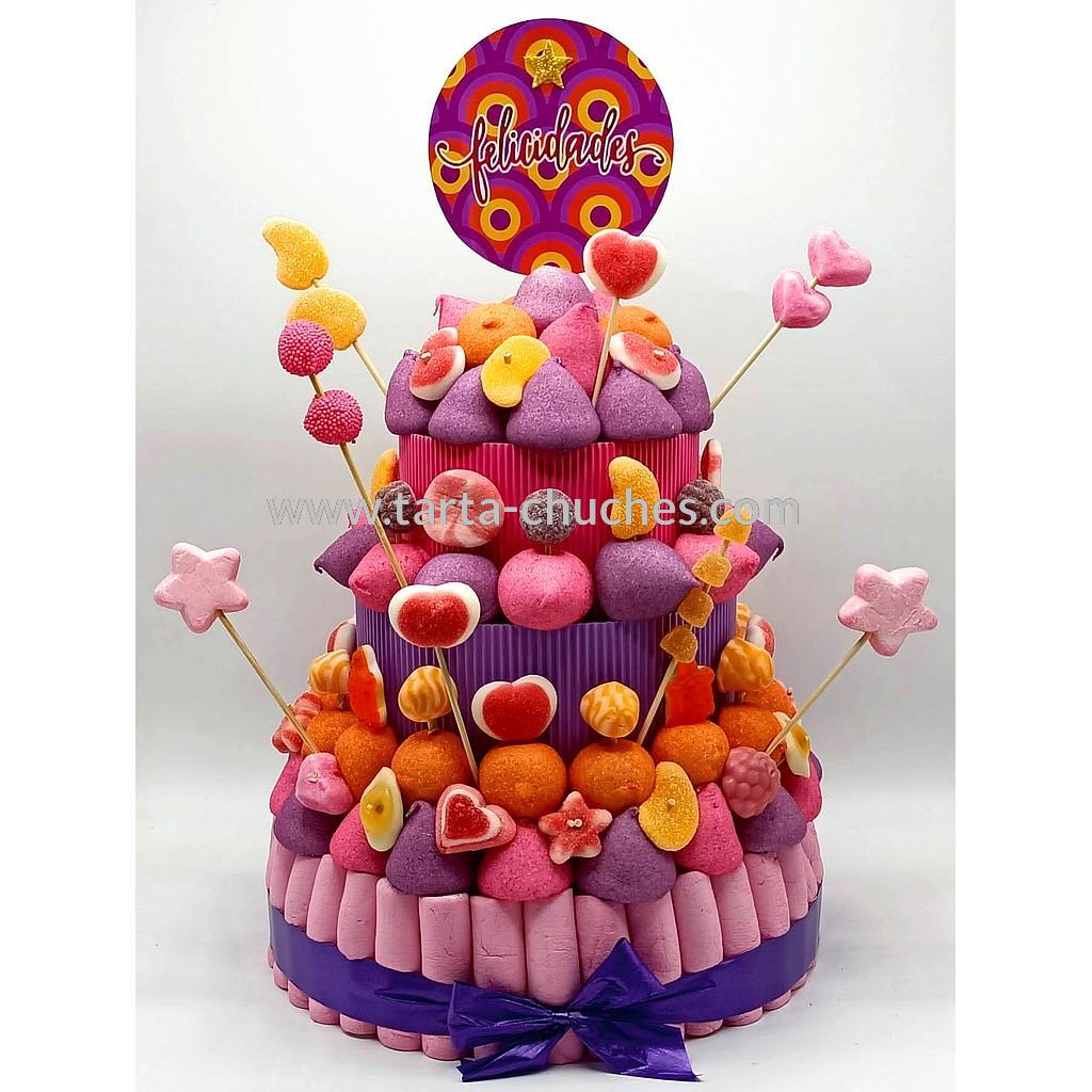 Tarta Chuches Grande &quot;Felicidades&quot; Morado-Naranja