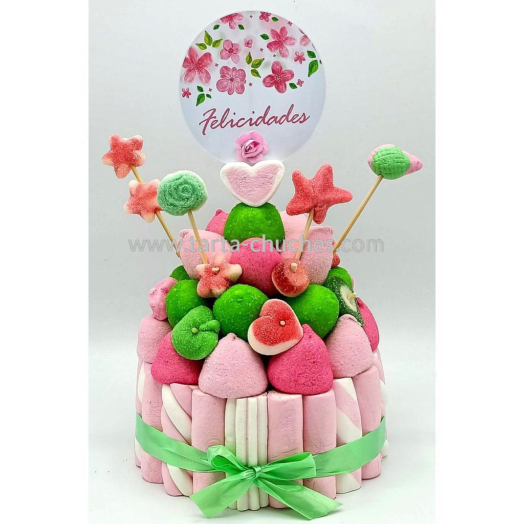 Tarta Chuches Pequeña &quot;Felicidades&quot; Rosa-Verde