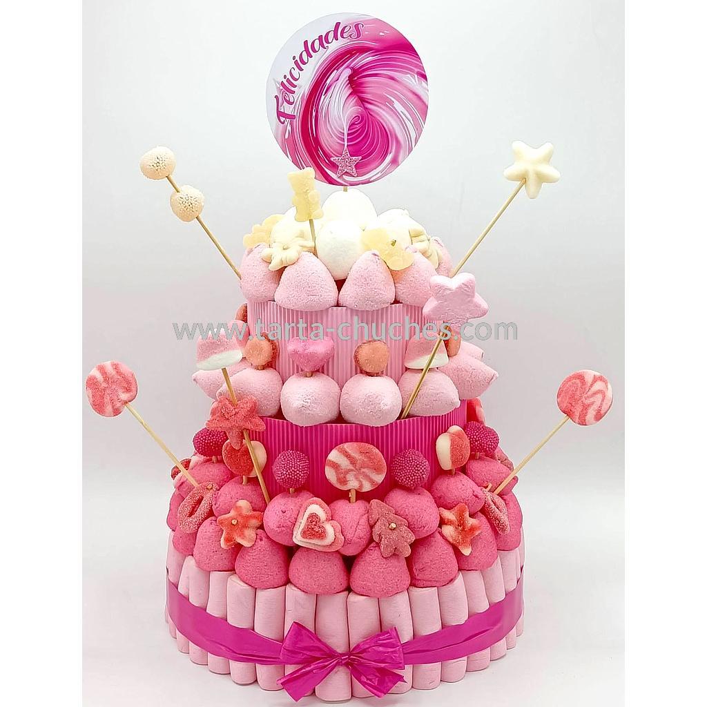 Tarta Chuches Grande Degradado Rosa-Blanco (Abrir para seleccionar frase)