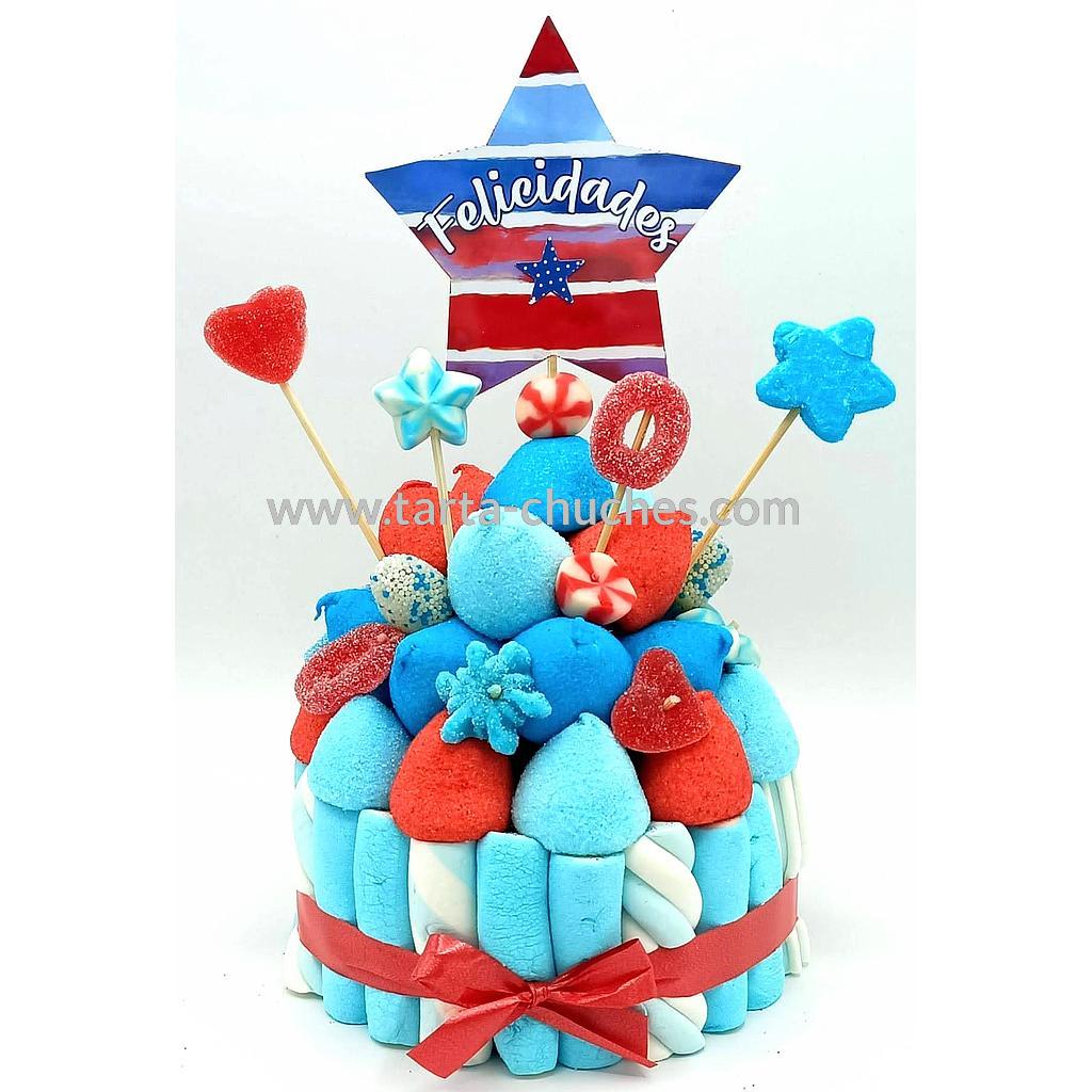 Tarta Chuches Pequeña Acuarela Azul-Rojo (Abrir para seleccionar frase)