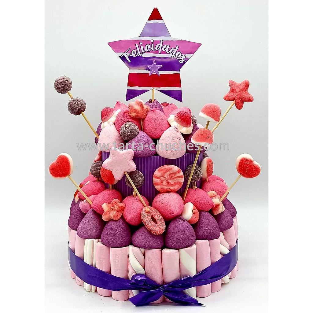 Tarta Chuches Mediana Acuarela Rosa-Morado (Abrir para seleccionar frase)