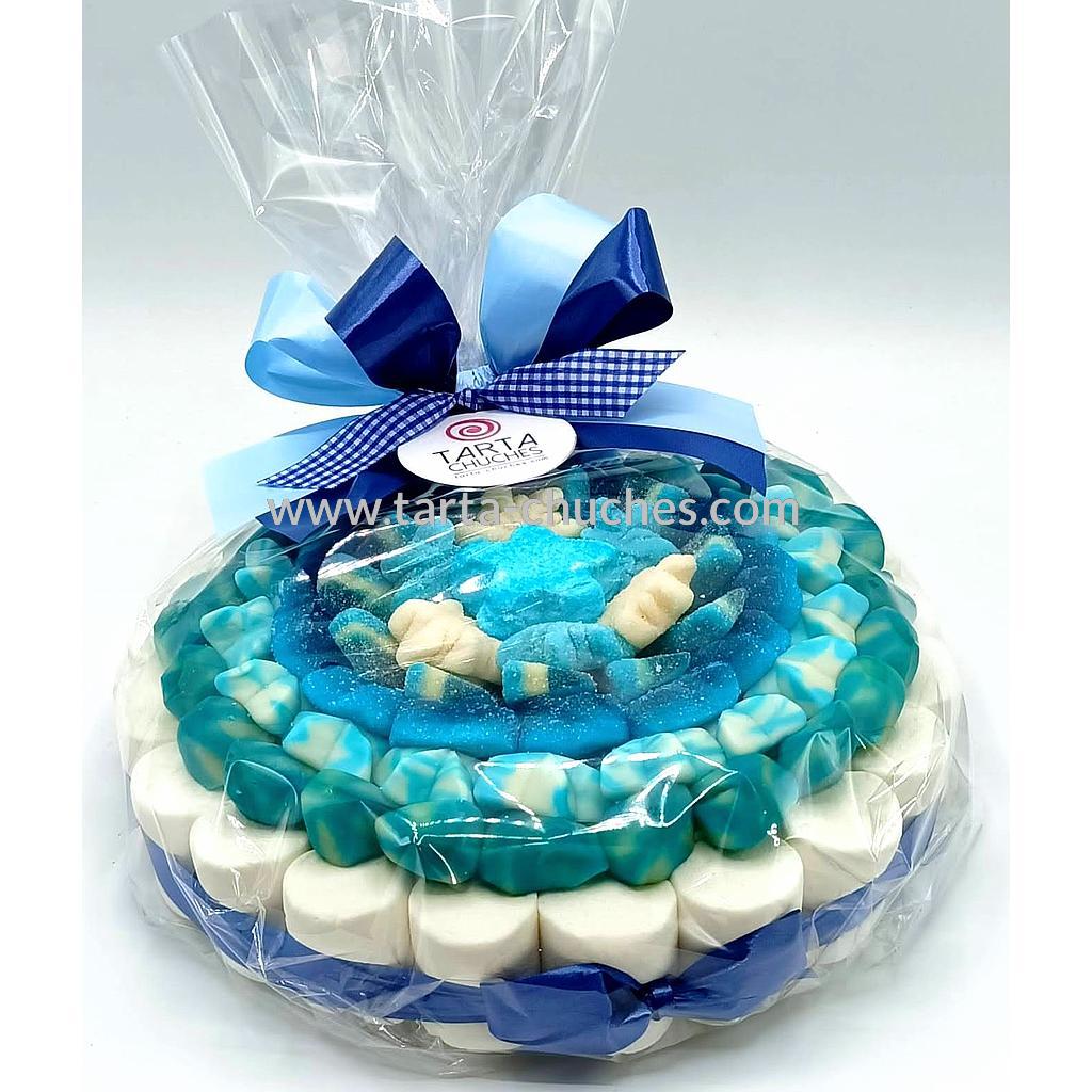 Tarta Chuches Plana Mediana Azul-Blanco