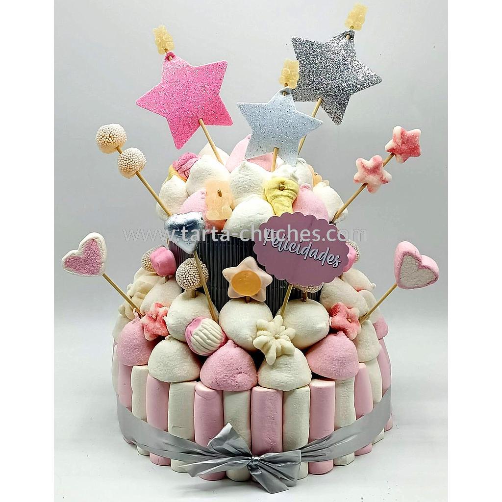 Tarta Chuches Mediana Estrellas Rosa-Plata