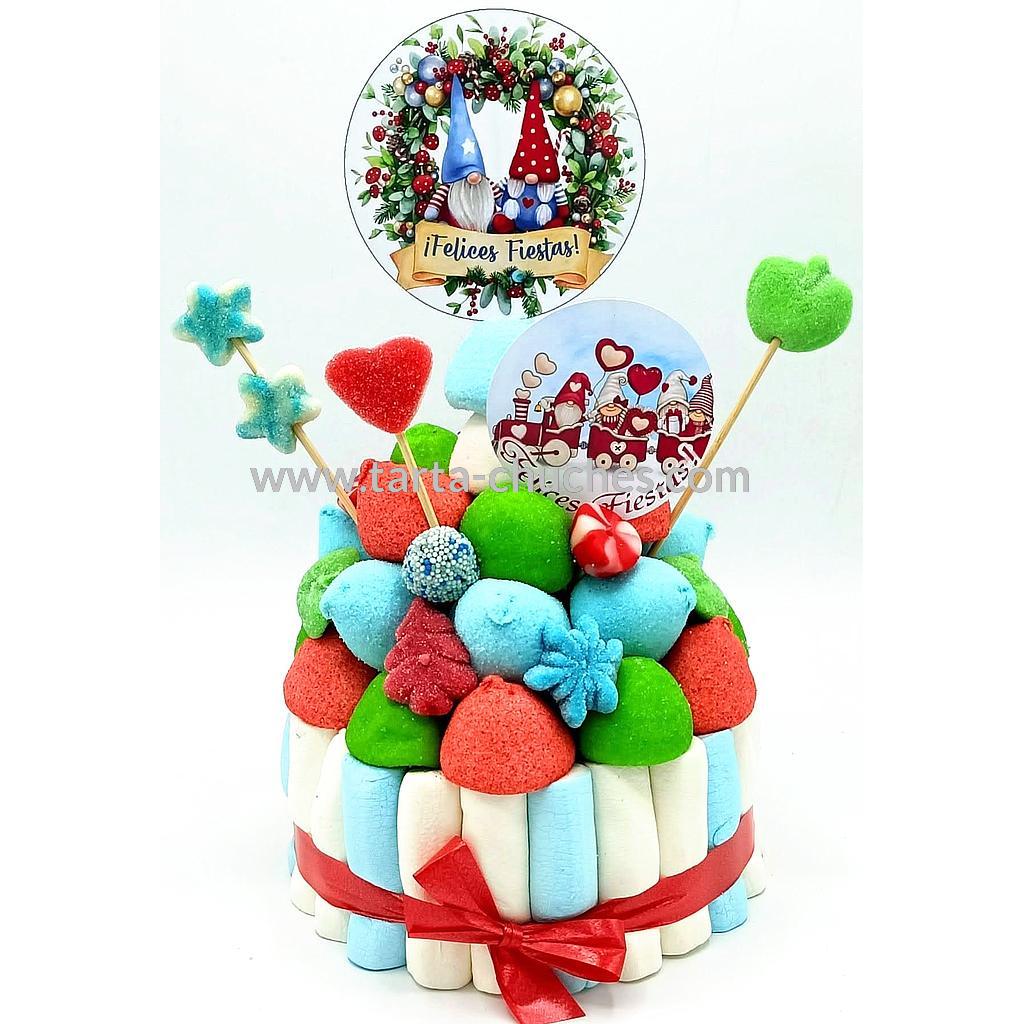 Tarta Chuches Pequeña Navidad Gnomos Azul-Rjo