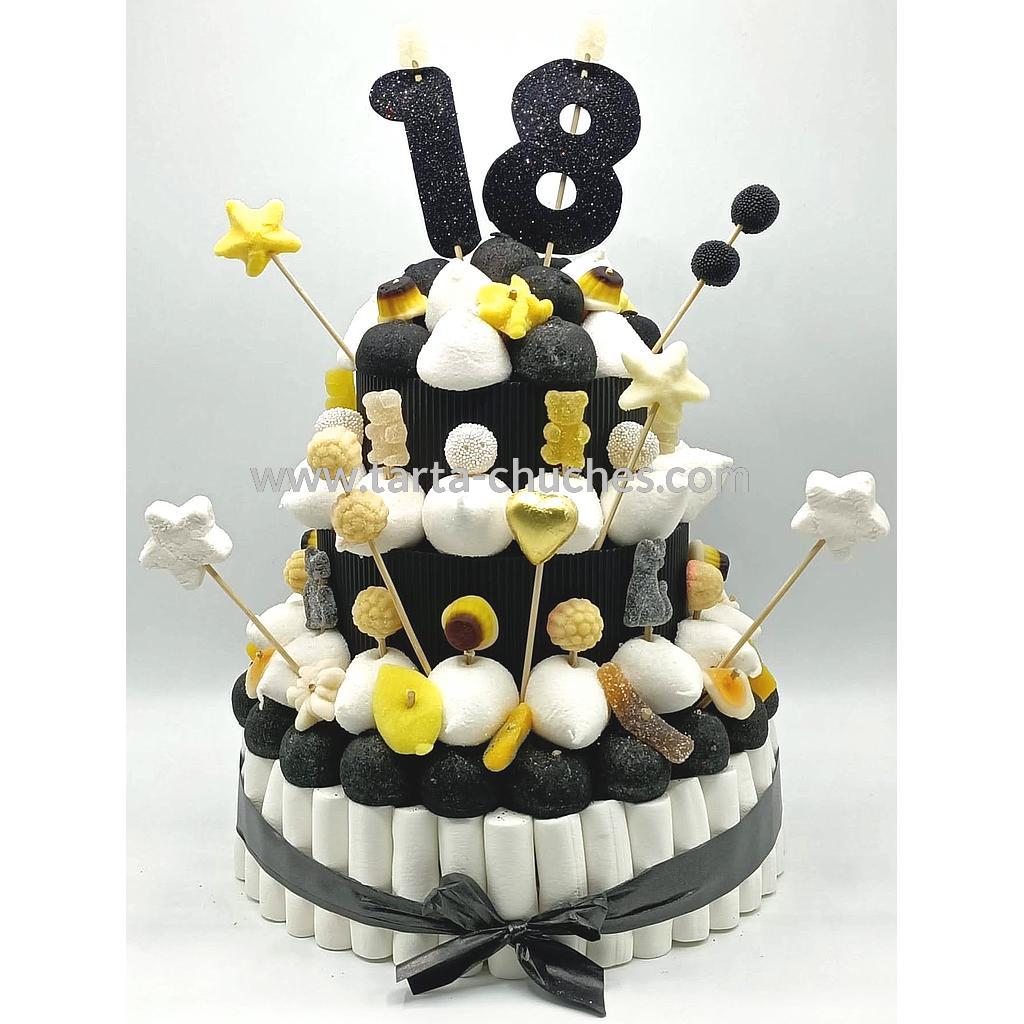 Tarta Chuches Grande Mayoria de Edad 18 años Blanco-Negro-Amarillo