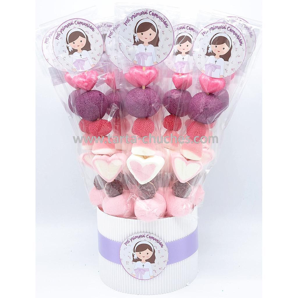 Cubo 30 Brochetas Chuches Comunion Niña Malva