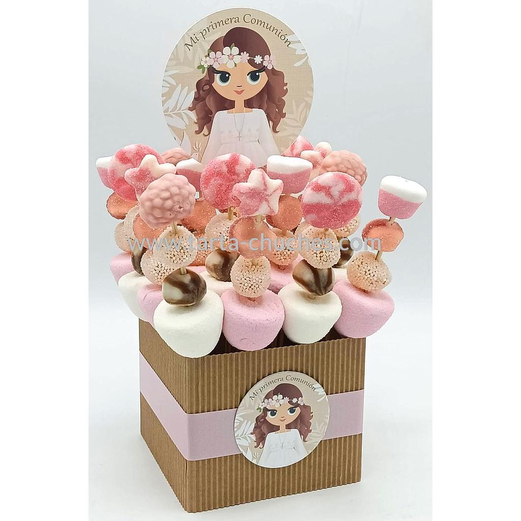 Centro 16 Mini Brochetas Chuches Comunion Niña Rustica Rosa-Beis