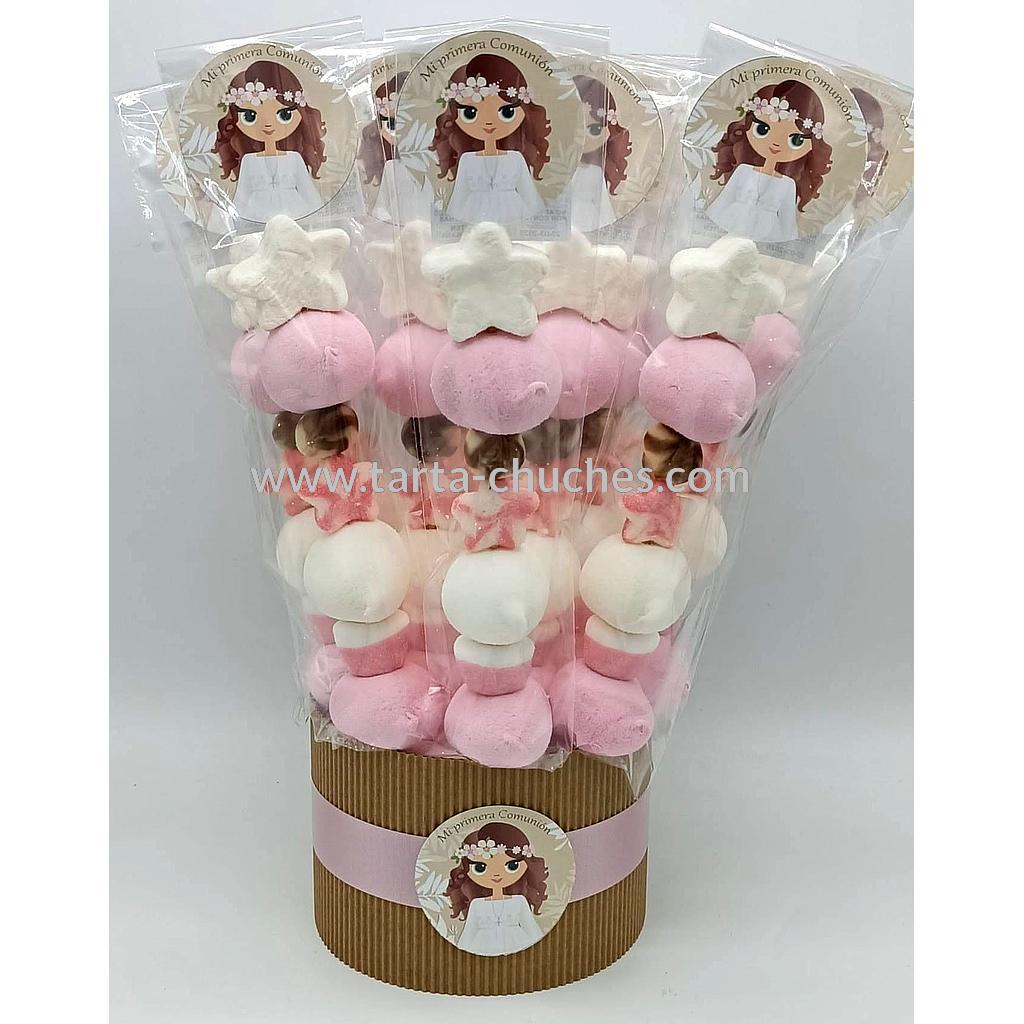 Cubo 12 Brochetas Chuches Comunion Niña Rustica Rosa-Beis