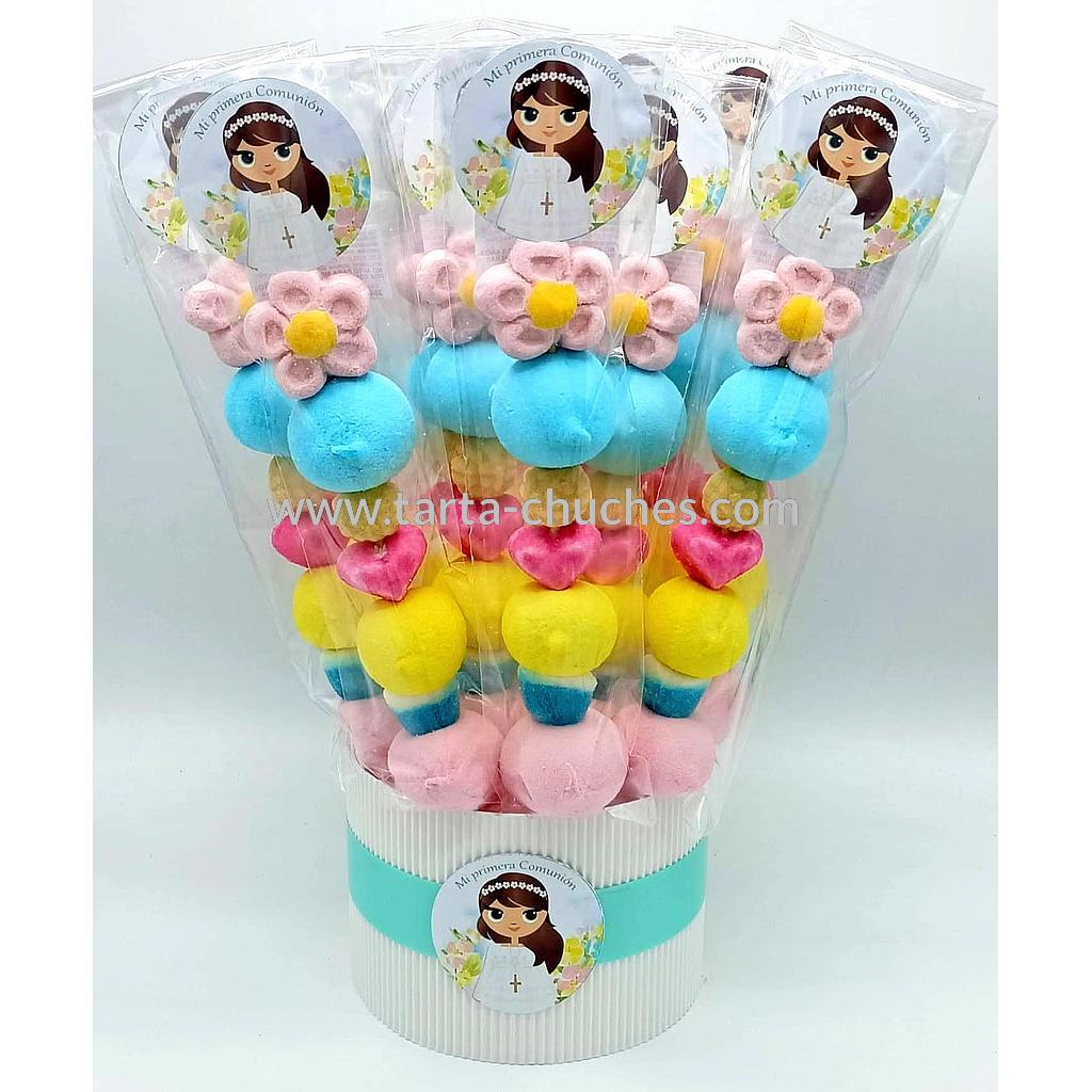 Cubo 20 Brochetas Chuches Comunion Niña Pastel
