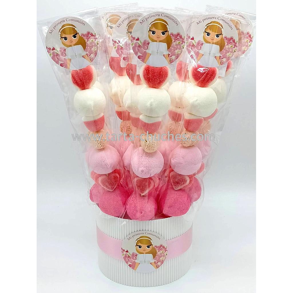 Cubo 20 Brochetas Chuches Comunion Niña Rubia Flores