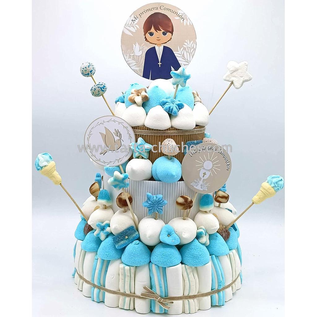Tarta Chuches Grande Comunion Niño Rustica Azul-Beis
