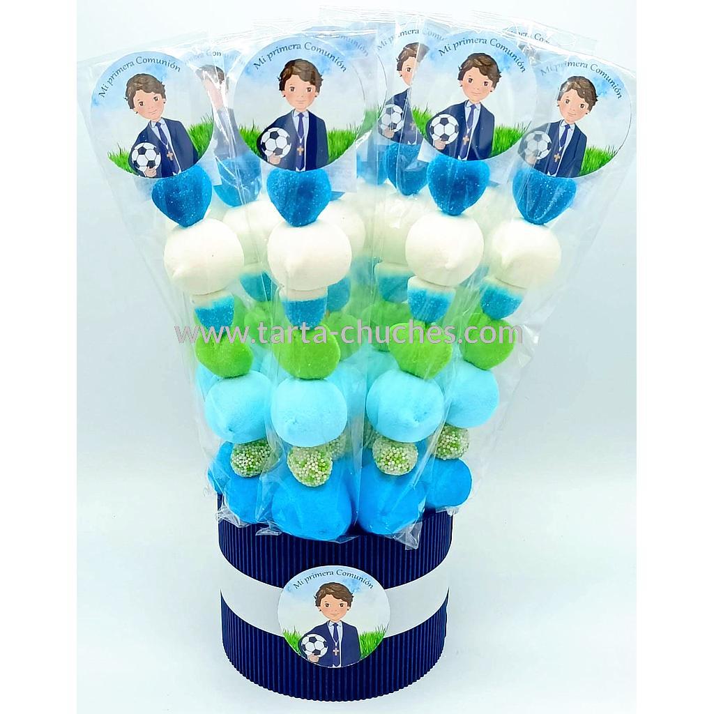Cubo 20 Brochetas Chuches Comunion Niño Futbol