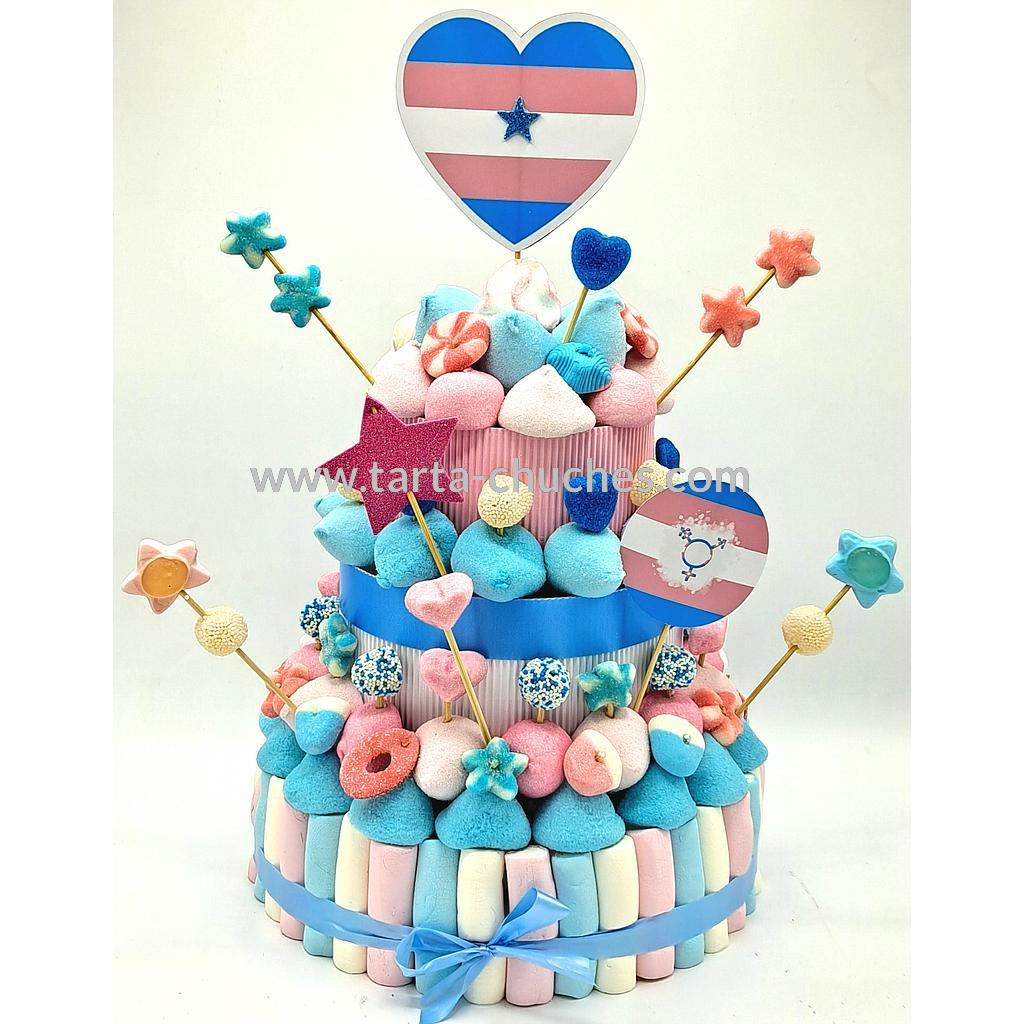 Tarta Chuches Grande Transgenero rosa-azul-blanco