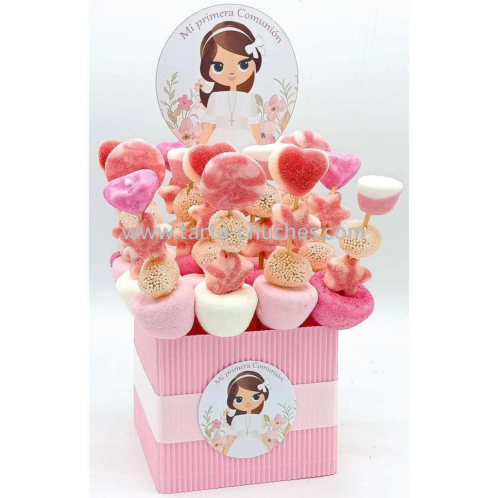 Centro 16 Mini Brochetas Chuches Comunion Niña Lazo Flores