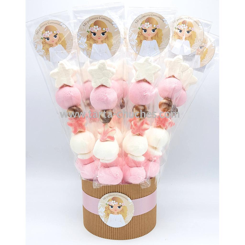Cubo 30 Brochetas Chuches Comunion Niña Rubia Rustica Rosa-Beis