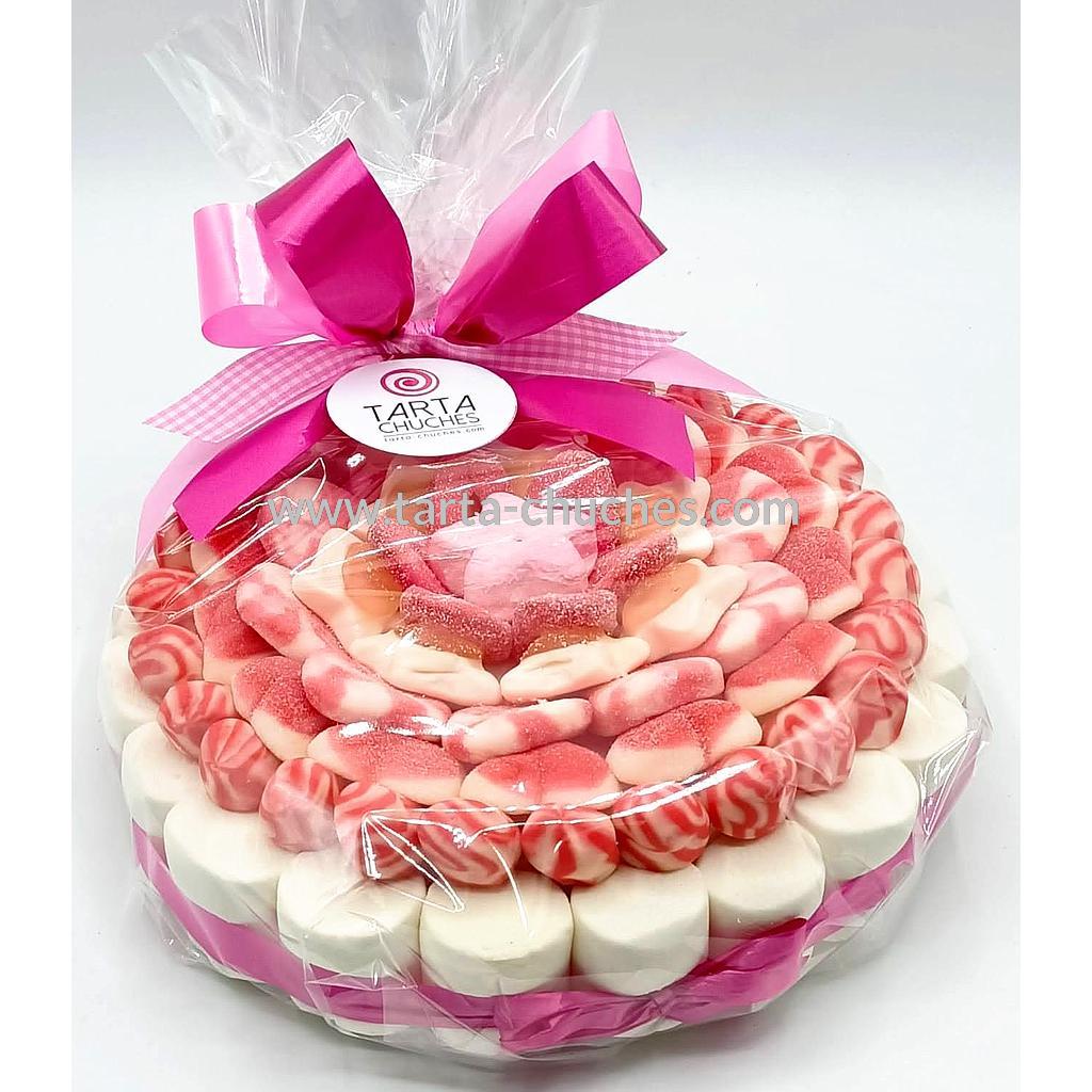 Tarta Chuches Plana Mediana Rosa-Blanco
