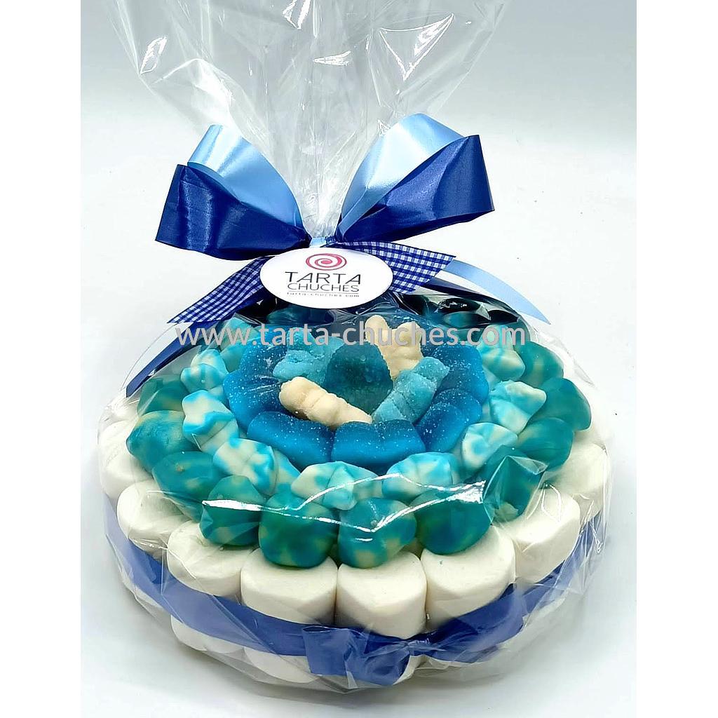 Tarta Chuches Plana Pequeña Azul-Blanco