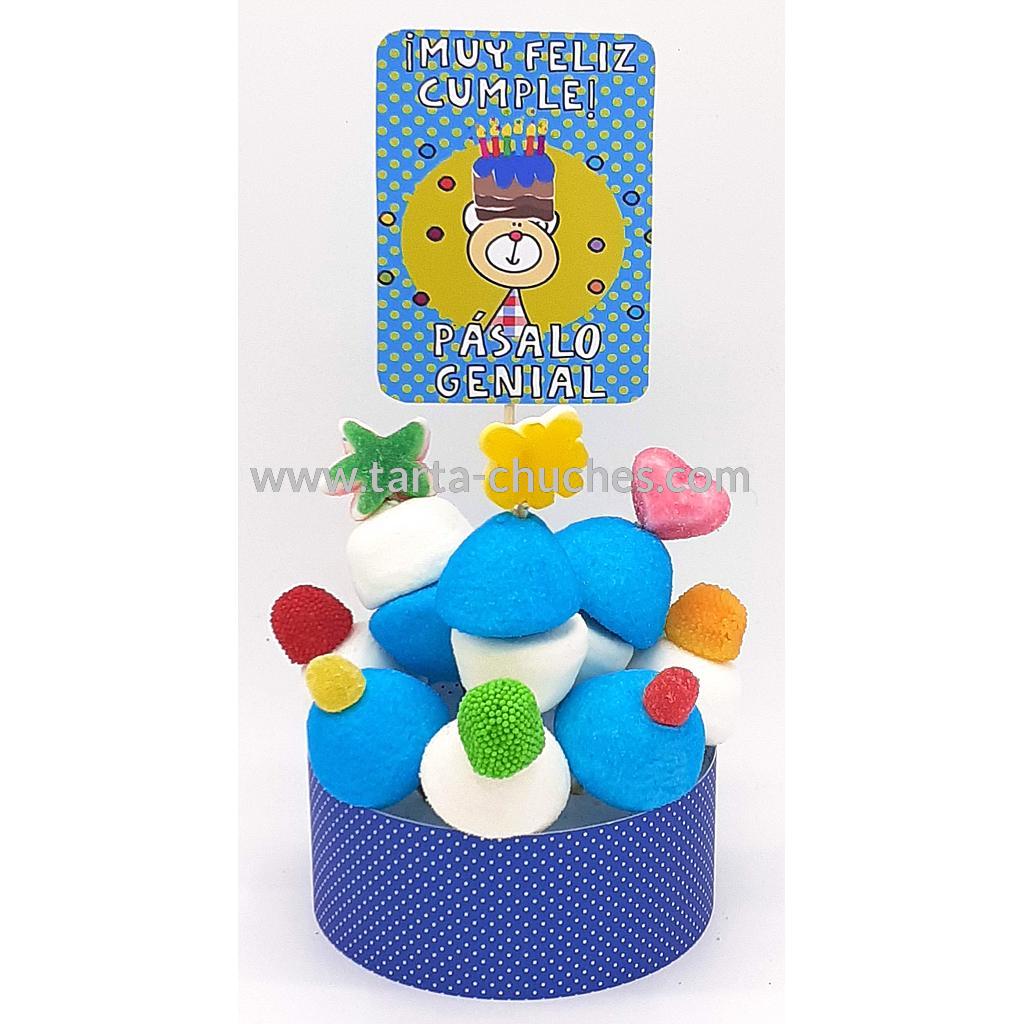 Tarta Chuches Mini Alta &quot;Muy feliz cumple&quot; Azul-Azul