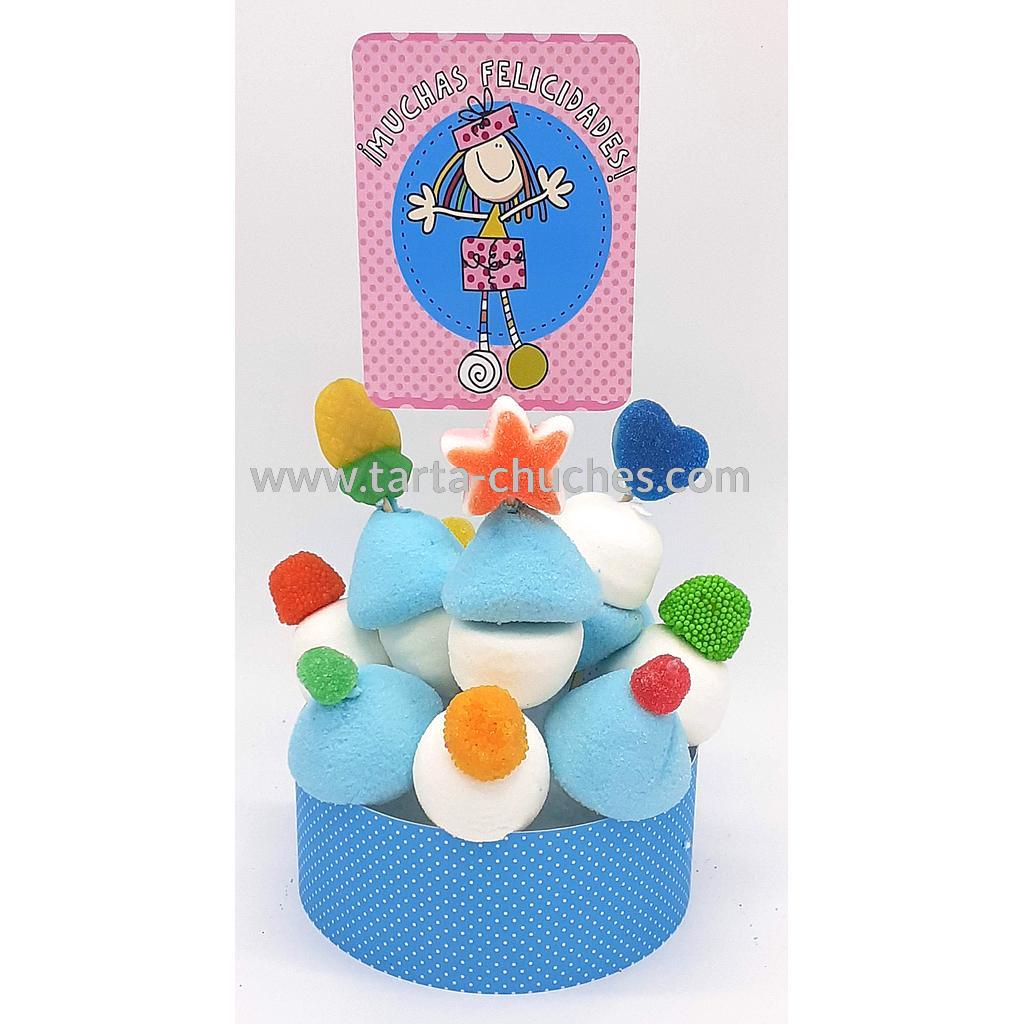 Tarta Chuches Mini Alta &quot;Muchas felicidades&quot; Azul-Rosa