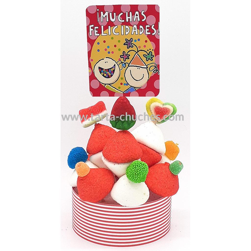 Tarta Chuches Mini Alta &quot;Muchas felicidades&quot; Rojo-Rojo