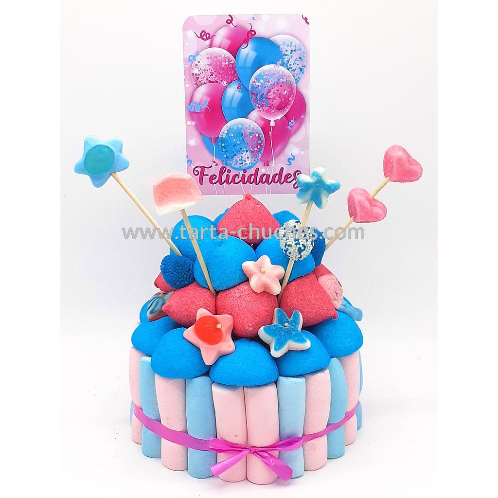 Tarta Chuches Pequeña &quot;Felicidades&quot; Rosa-Azul