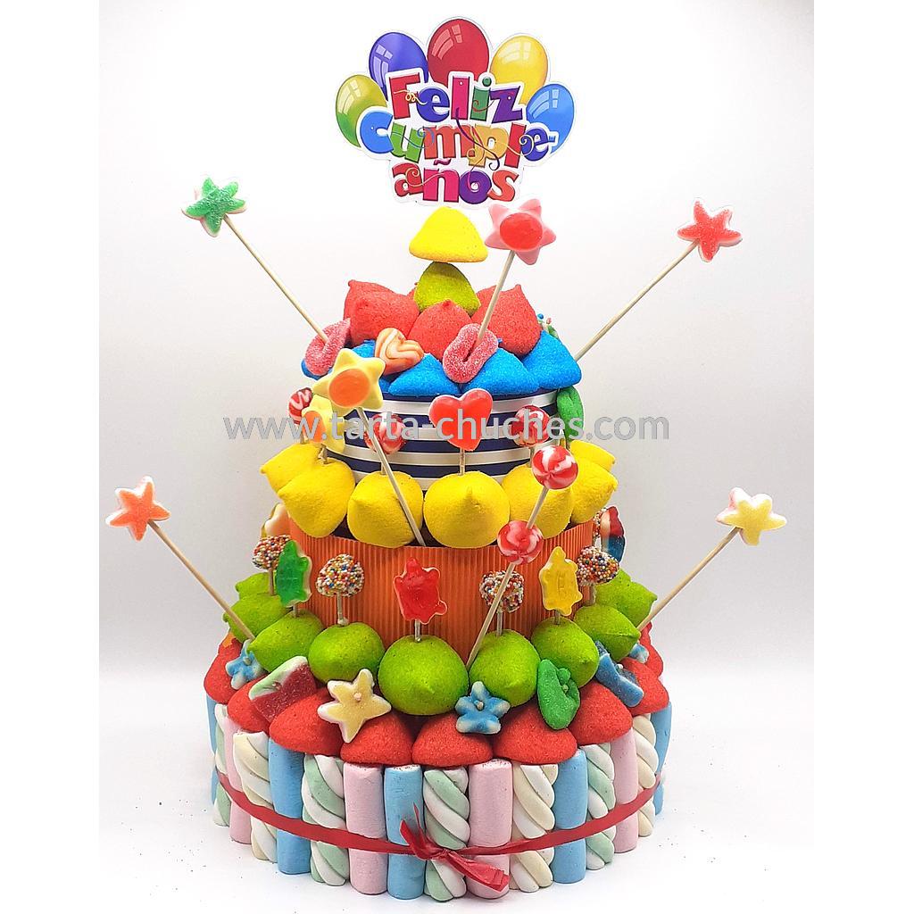 Tarta Chuches Grande &quot;Feliz cumpleaños&quot; Multicolor