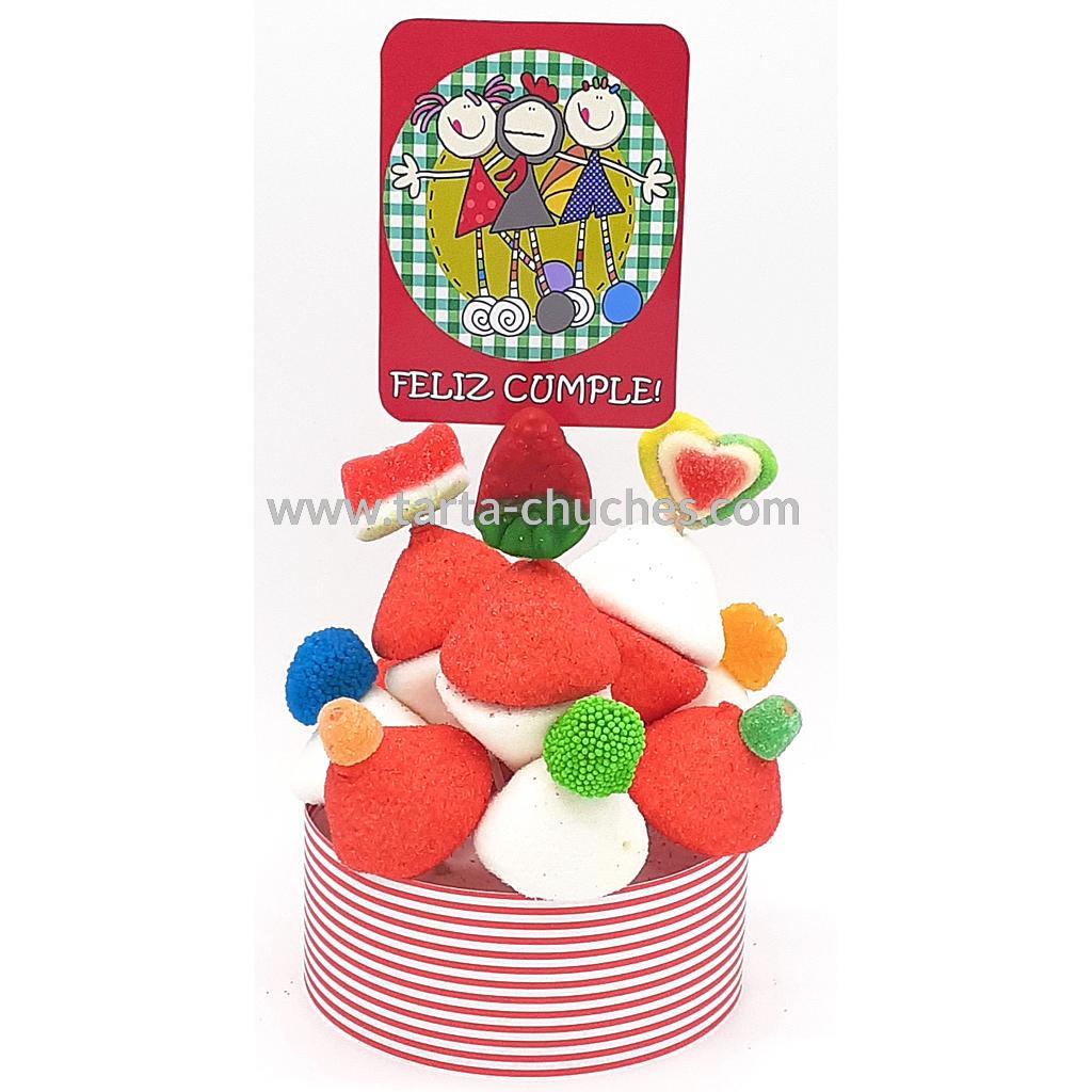 Tarta Chuches Mini Alta &quot;Feliz cumple&quot; Rojo-Rojo