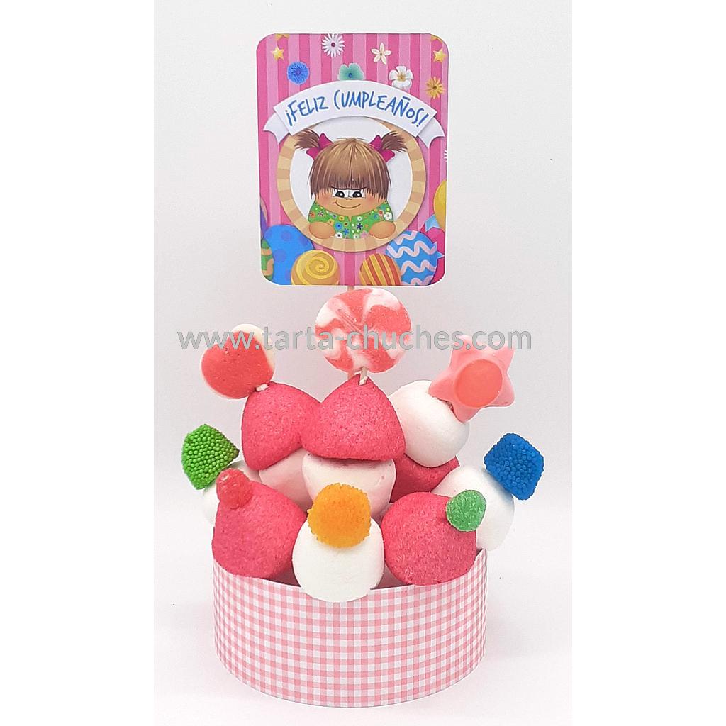 Tarta Chuches Mini Alta &quot;Feliz cumpleaños&quot; Rosa-Rosa